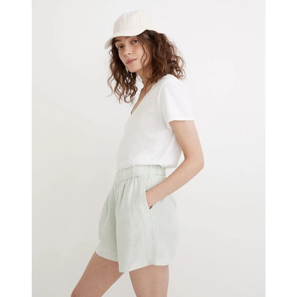 NWT Madewell Women's Green Linen-Blend Pull-On Pleated Short Sz S - Picture 4 of 7